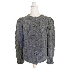 Gap Cardigan Sweater Cable Knit Women’s M Tall Dark Gray Heather Cotton Blend